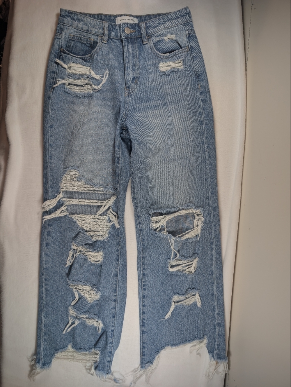 Flying Monkey Light Blue Distressed Straight Leg Jeans 26
